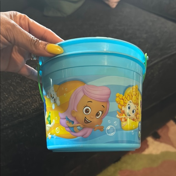 Kids Blue Beach Bucket with Cartoon Characters - Picture 1 of 4